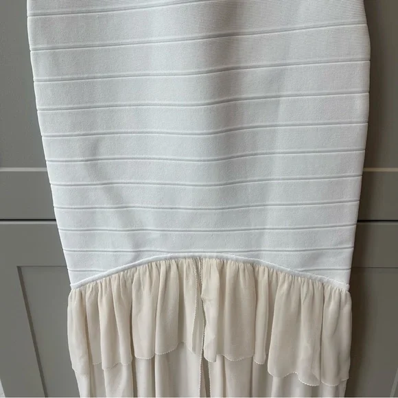 Herve Leger Paris White Bandage Silk Ruffle Trim Formal Cocktail Dress Small - Picture 2 of 11